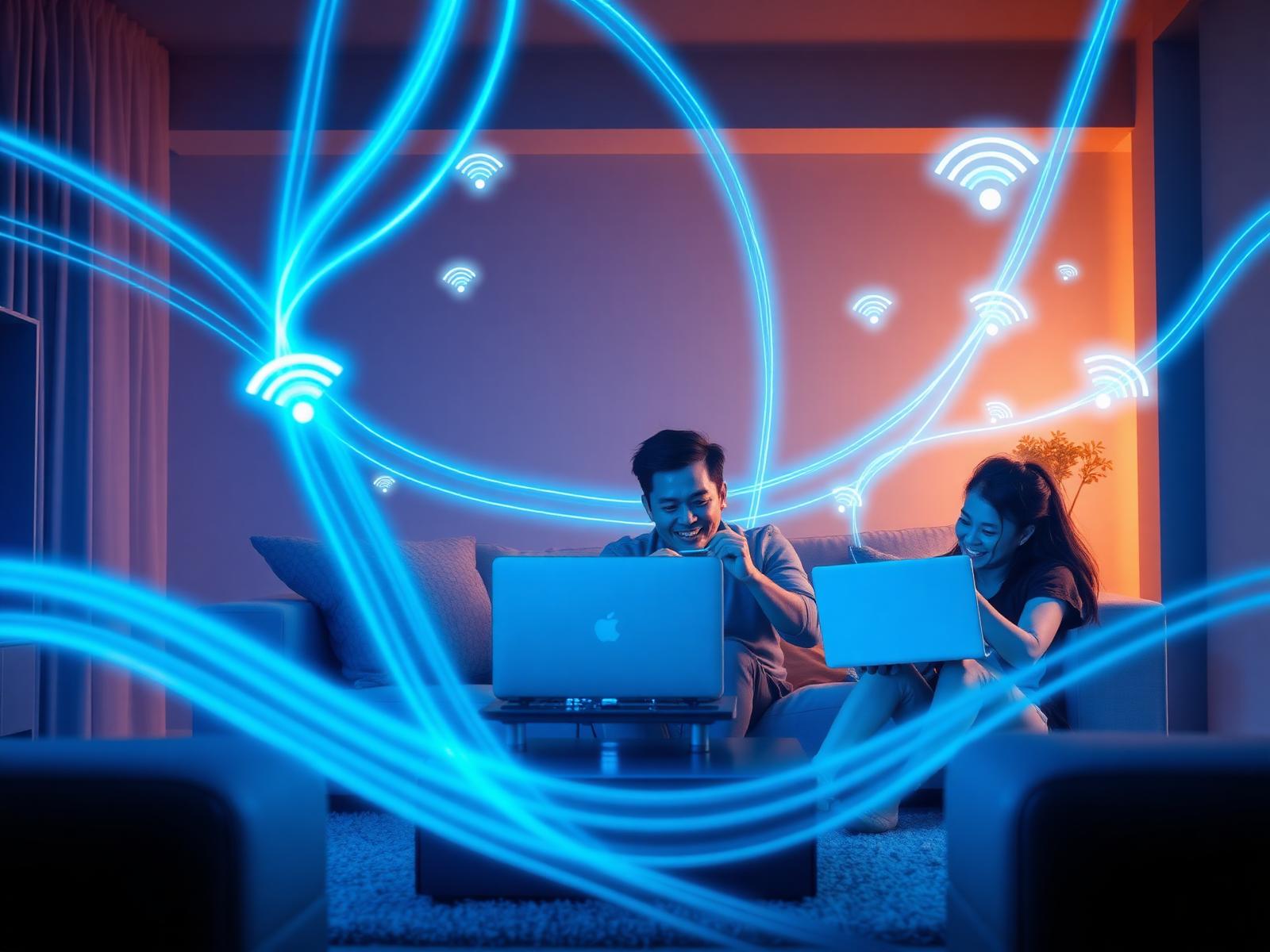 Keluarga menikmati internet fiber cepat
